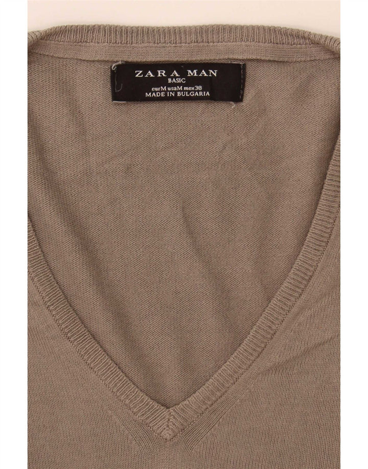 Męski sweter Zara z dekoltem w kształcie litery V, średnioszary