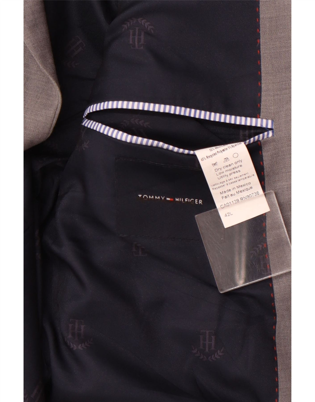 Męska marynarka Tommy Hilfiger z długim rękawem, zapinana na 2 guziki, EU 42 XL, szara wełna