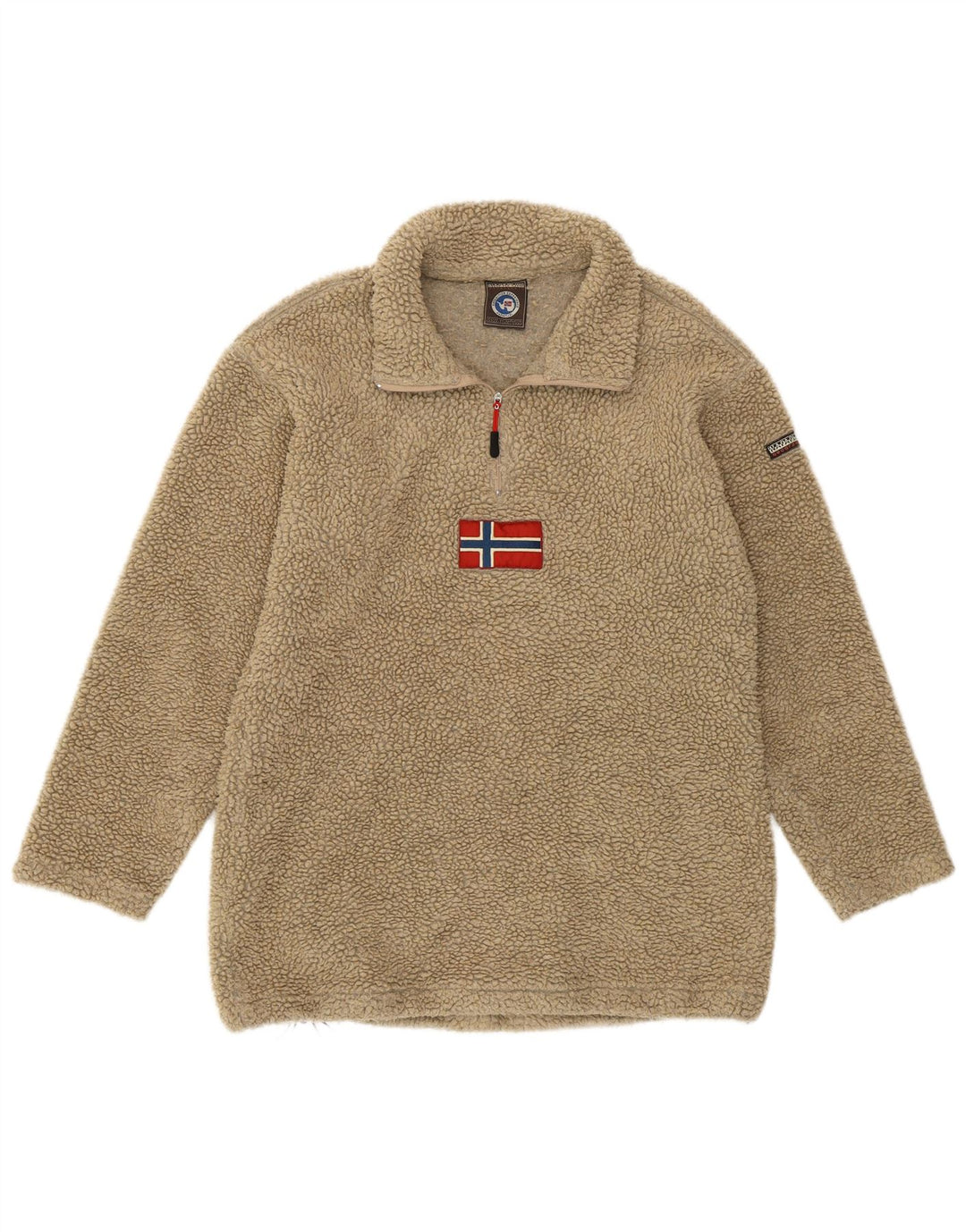 Damski sweter polarowy Napapijri z graficznym zamkiem błyskawicznym, duży, beżowy, poliakrylowy