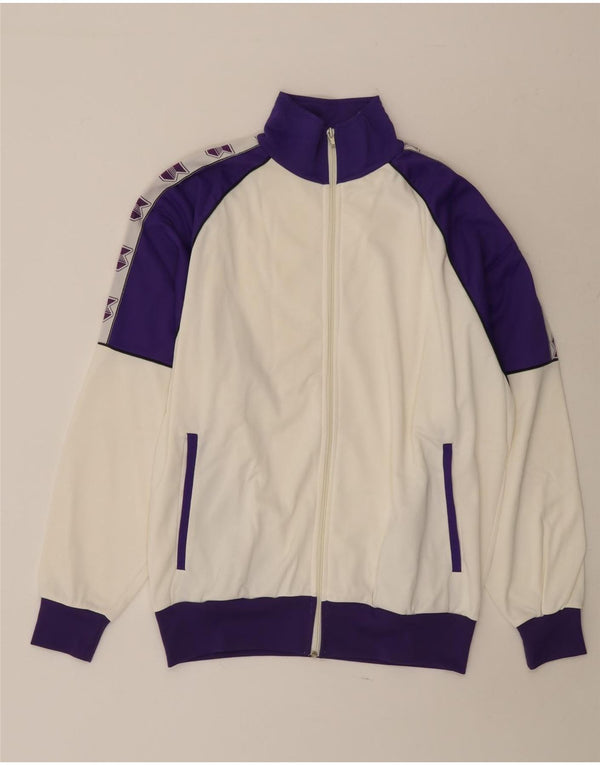 Vintage męski graficzny pełny dres, duży biały poliester z blokami kolorów