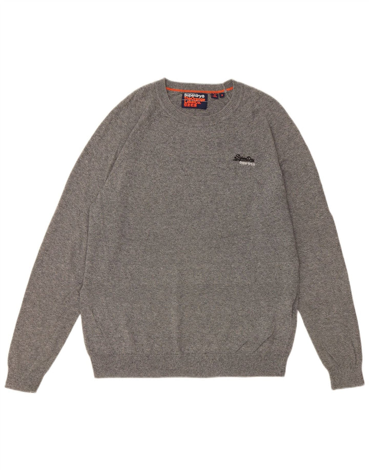 Męski sweter Superdry z okrągłym dekoltem, średnioszary, bawełniany w cętki