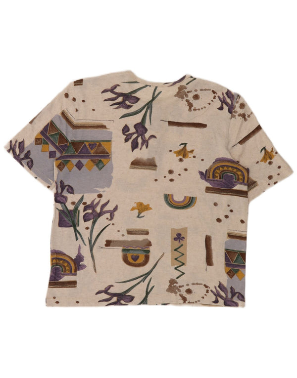 T-shirt damski w stylu vintage Top UK 16 Large Beżowa geometryczna wiskoza