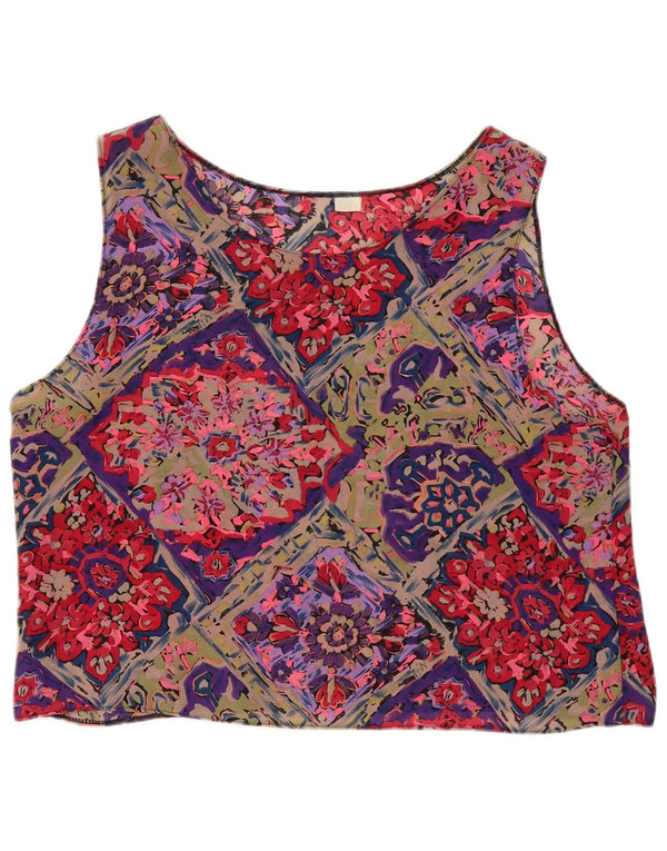 Damska bluzka bez rękawów w stylu vintage, krótka, UK 16, duża, wielobarwna w kwiaty
