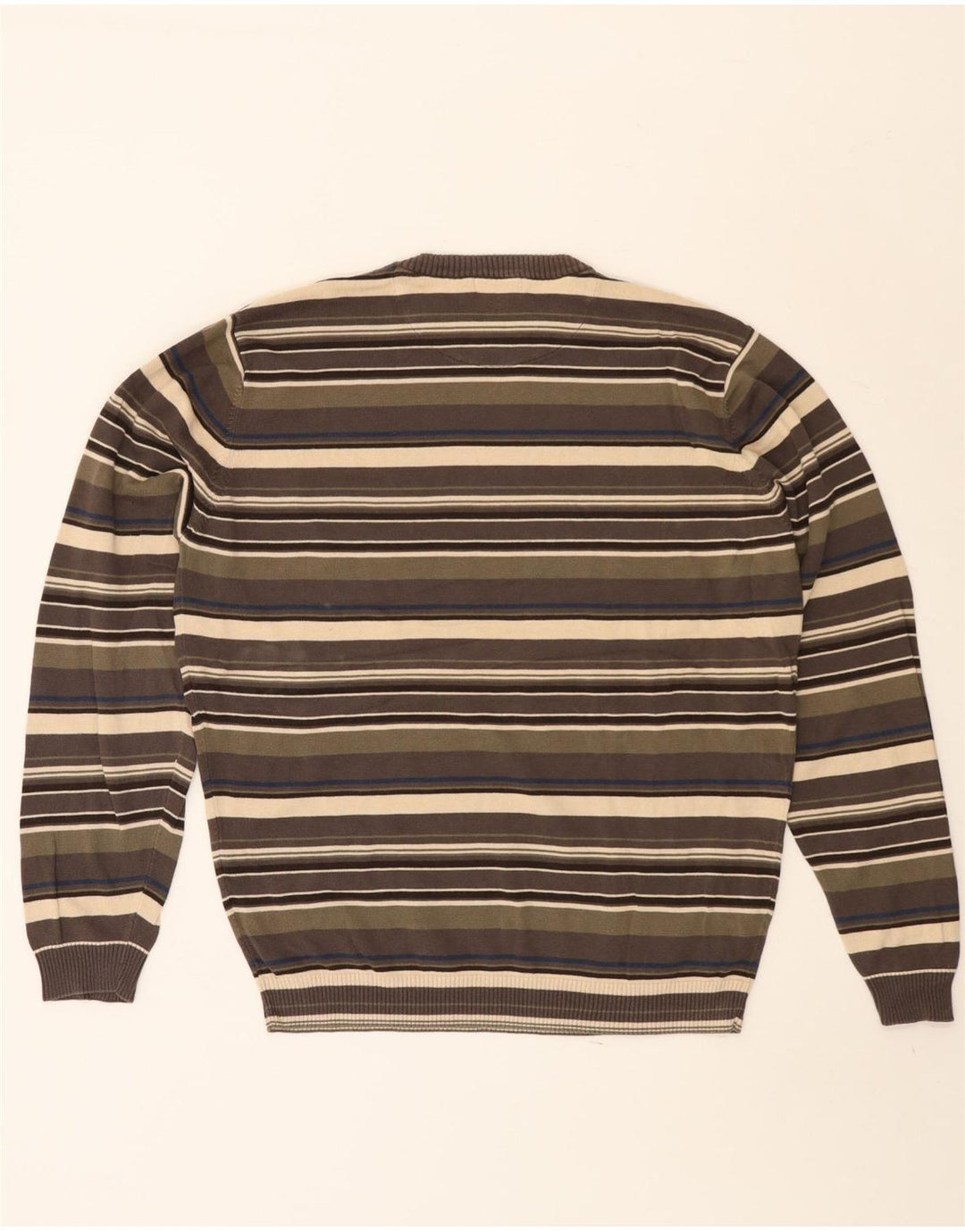 J. Crew Męski sweter z okrągłym dekoltem, bawełniany w średnie paski khaki