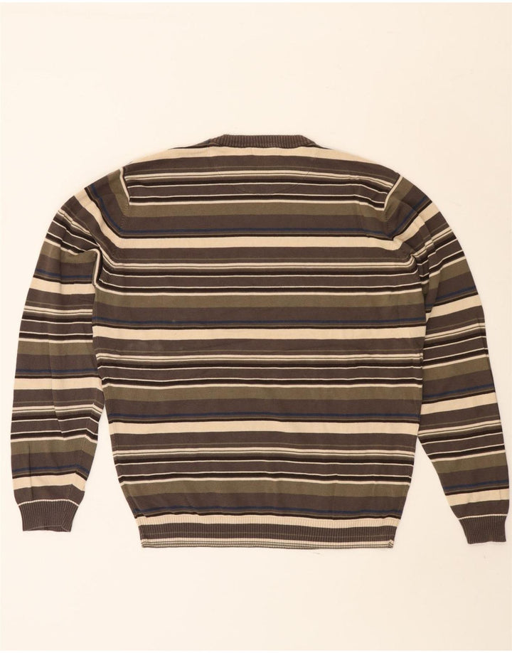 J. Crew Męski sweter z okrągłym dekoltem, bawełniany w średnie paski khaki