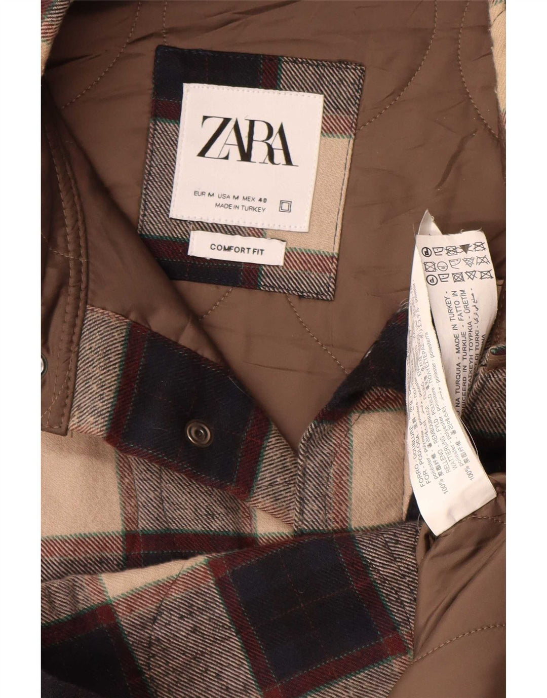 Kurtka męska Zara Shacket UK 38, poliester w średnią beżową kratkę