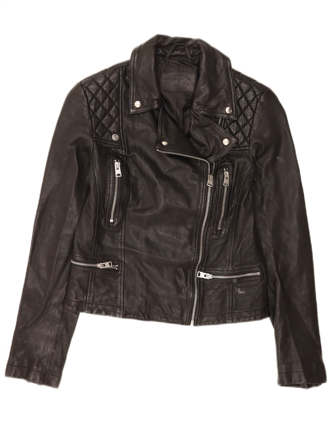 Damska kurtka motocyklowa All Saints Crop Leather UK 8, mała czarna