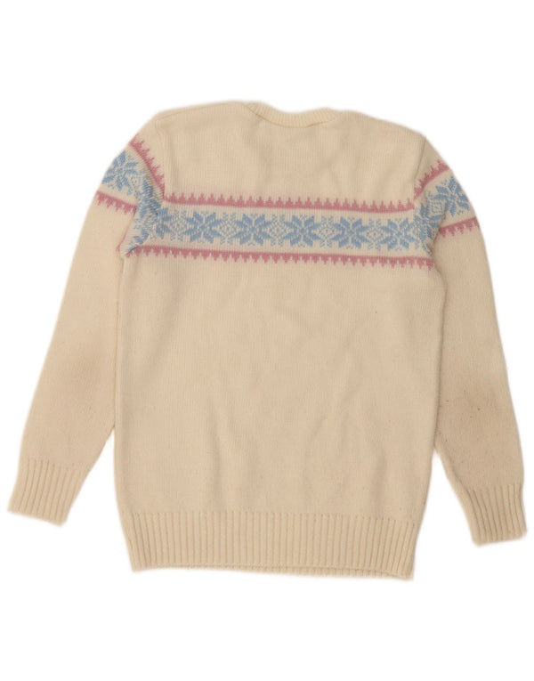 Vintage damski sweter z okrągłym dekoltem UK 12 średni beż Fair Isle