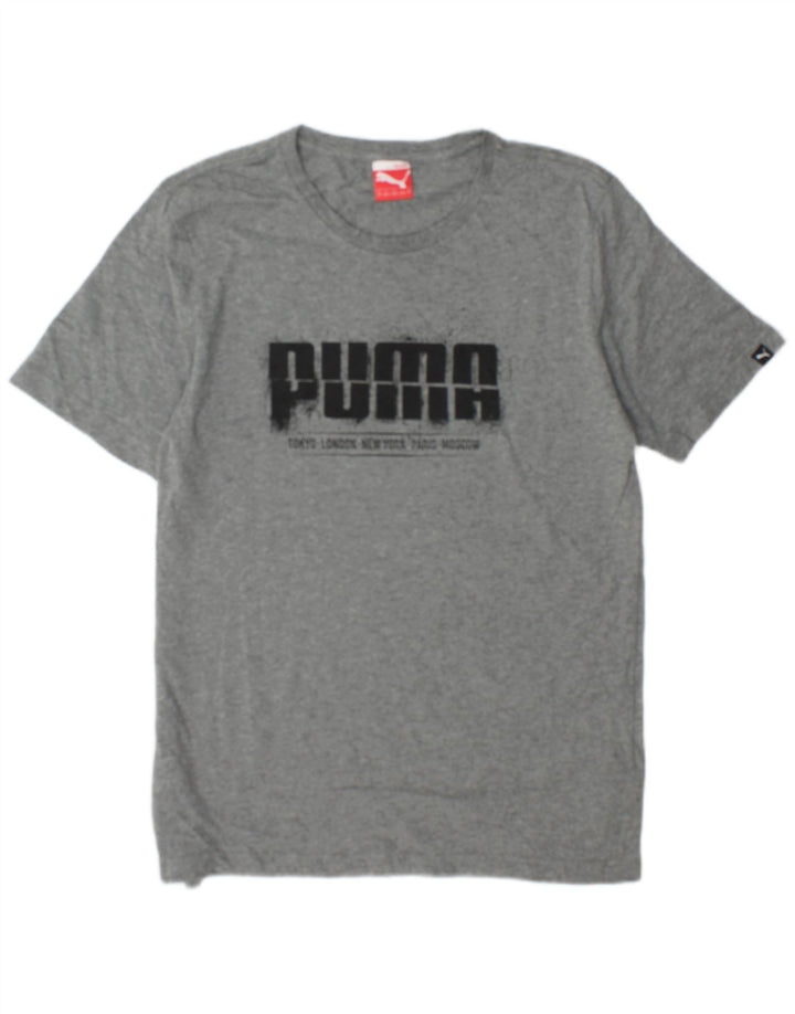 Męska koszulka z grafiką Puma, średnia, szara, bawełniana nakrapiana