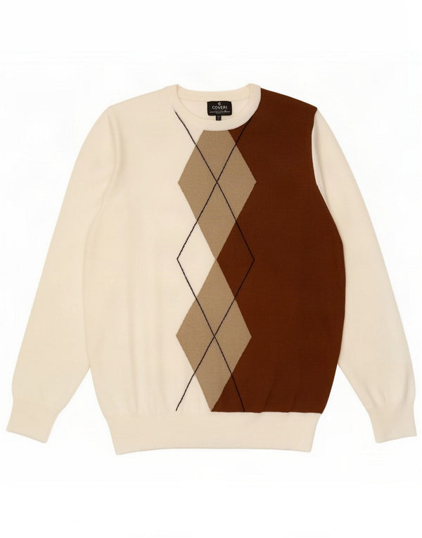 Coveri Damski sweter z okrągłym dekoltem, duży, biały Argyle/Diament