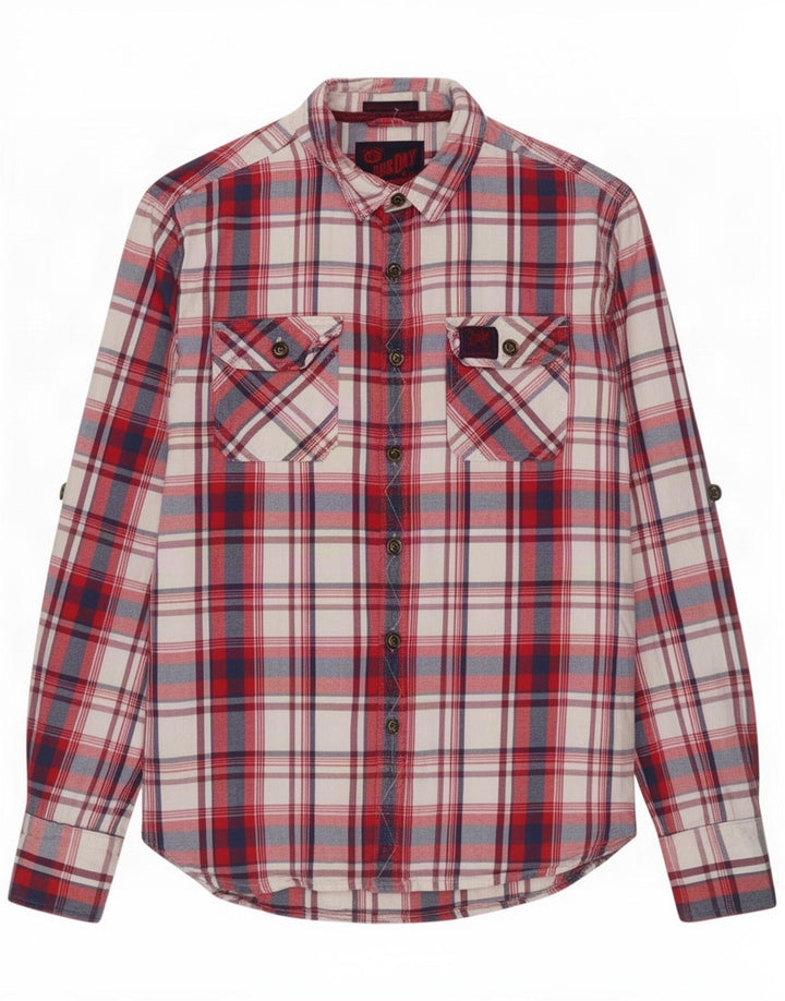 Męska koszula flanelowa Superdry, duża, bawełniana w czerwoną kratę