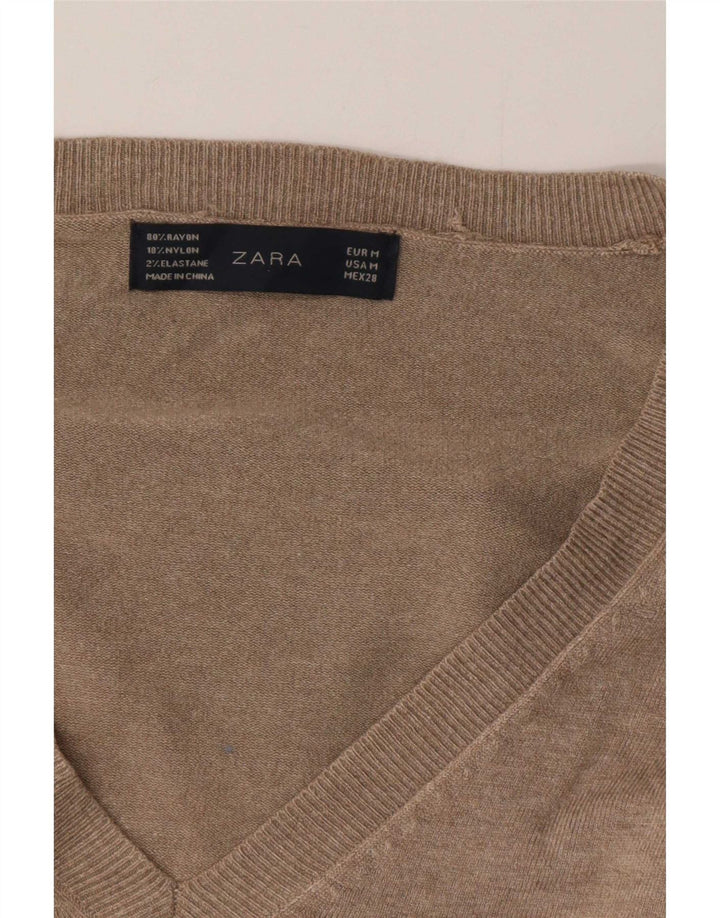 Sweter damski Zara z dekoltem w kształcie litery V, UK 14, średnioszary, sztuczny jedwab