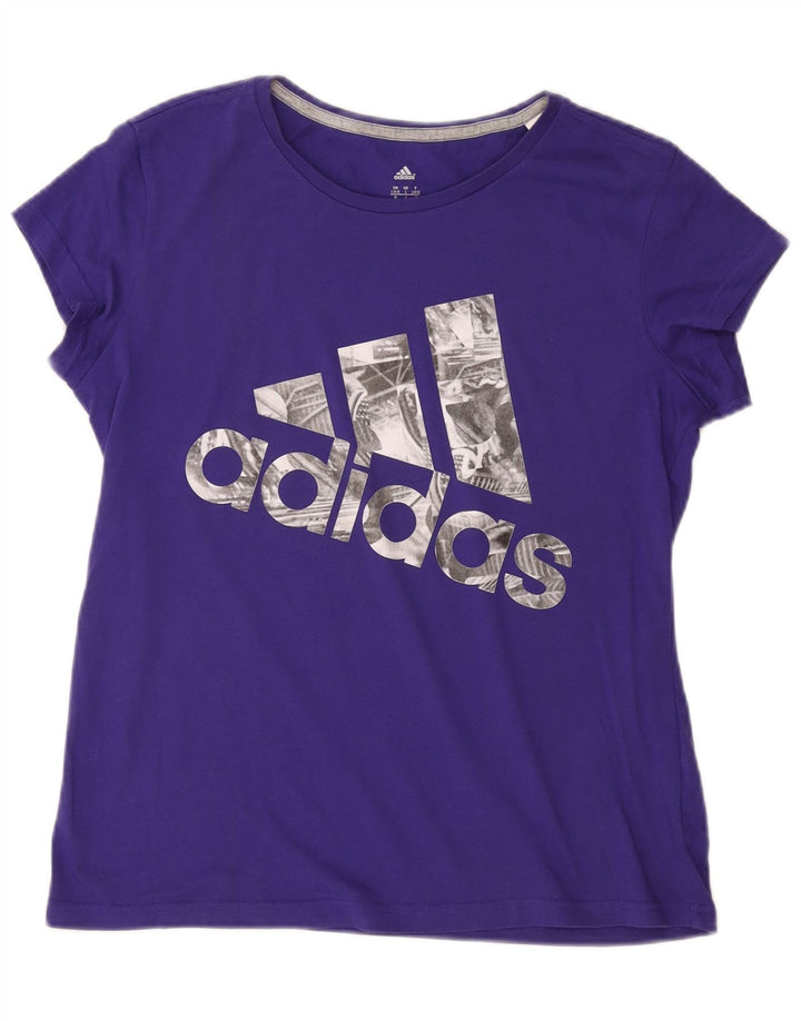 Damska koszulka ADIDAS Climalite Graphic Top UK 16/18, duża fioletowa bawełna
