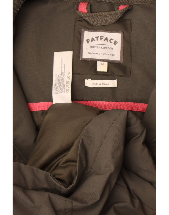 Damski ocieplany płaszcz z kapturem Fat Face UK 12, średni nylon khaki