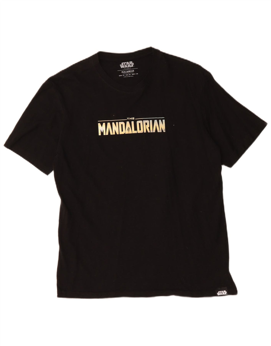 Męski T-shirt z grafiką Pull & Bear, średni czarny, bawełniany