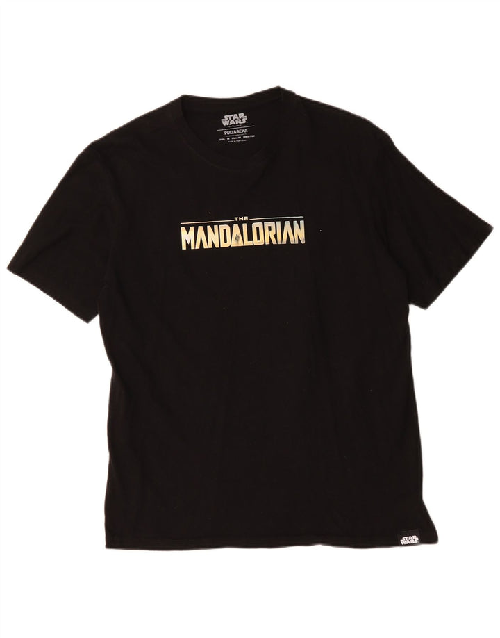 Męski T-shirt z grafiką Pull & Bear, średni czarny, bawełniany