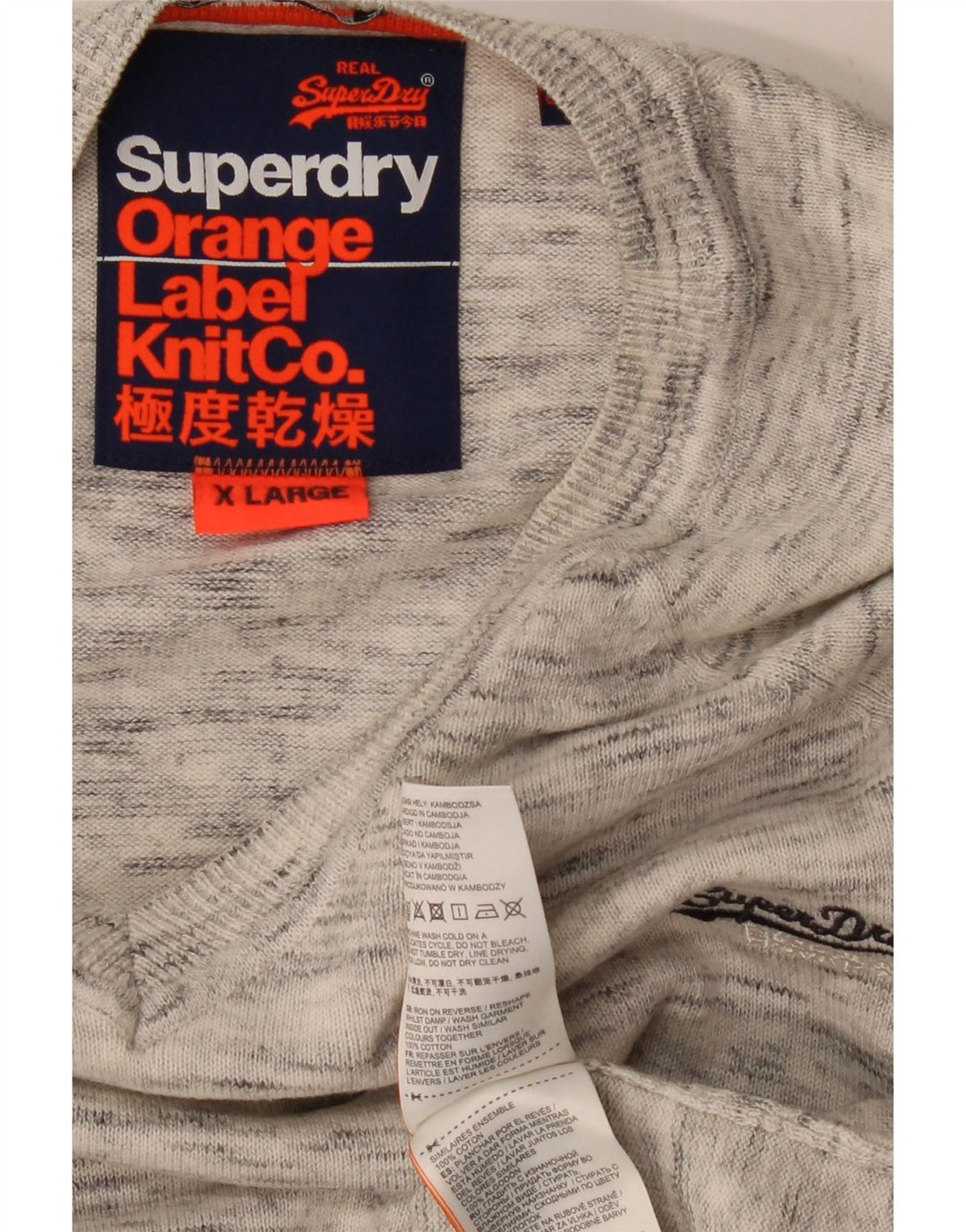SUPERDRY Damski sweter z dekoltem w kształcie litery V, UK 18 XL, szara bawełna w plamki