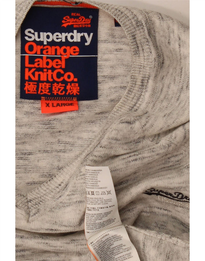SUPERDRY Damski sweter z dekoltem w kształcie litery V, UK 18 XL, szara bawełna w plamki