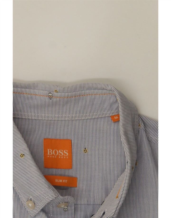 HUGO BOSS Mens Slim Fit Shirt Medium Blue Striped Cotton Vintage Hugo Boss and Second-Hand Hugo Boss from Messina Hembry 