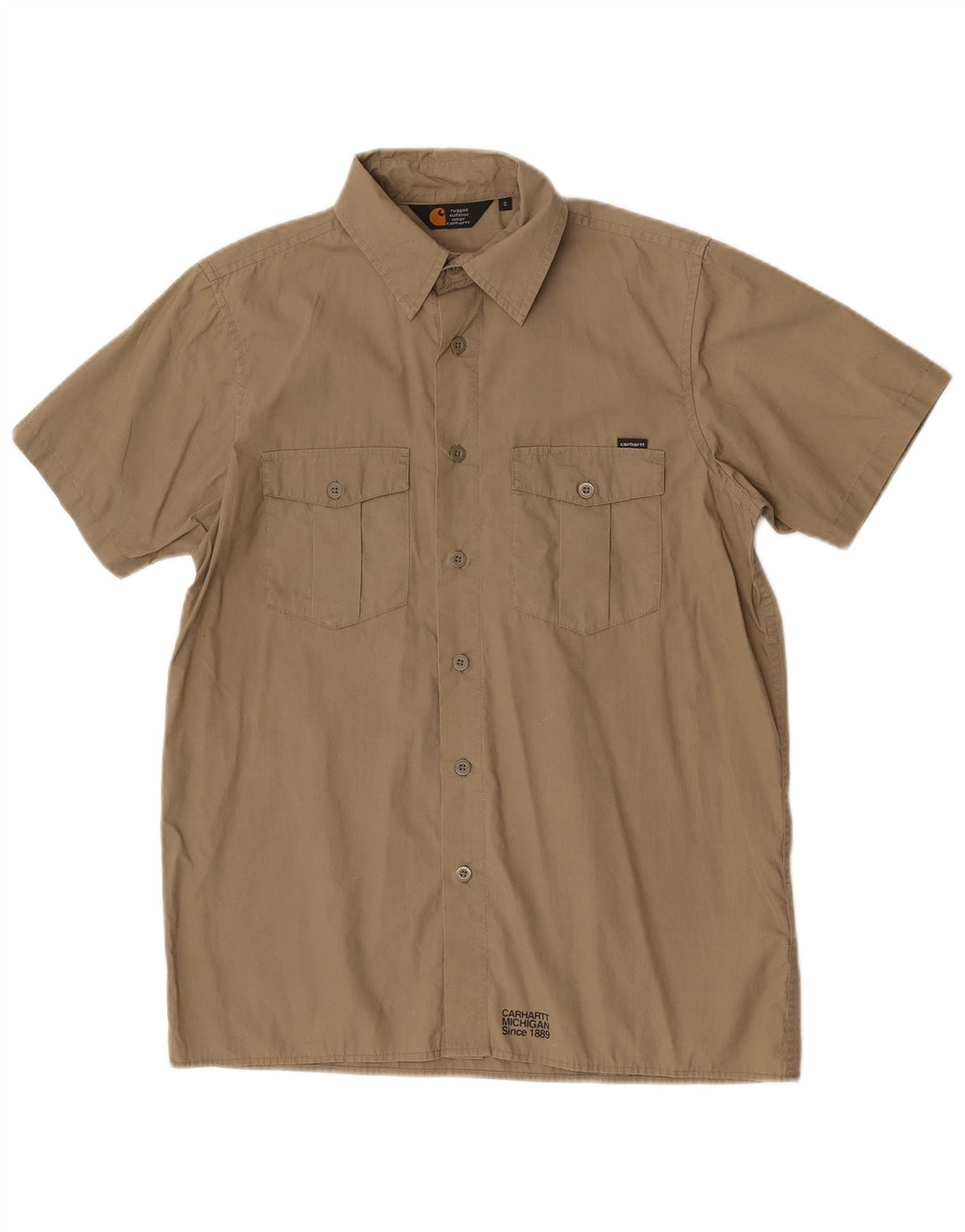 Koszula męska z krótkim rękawem Carhartt, mała, bawełniana w kolorze khaki