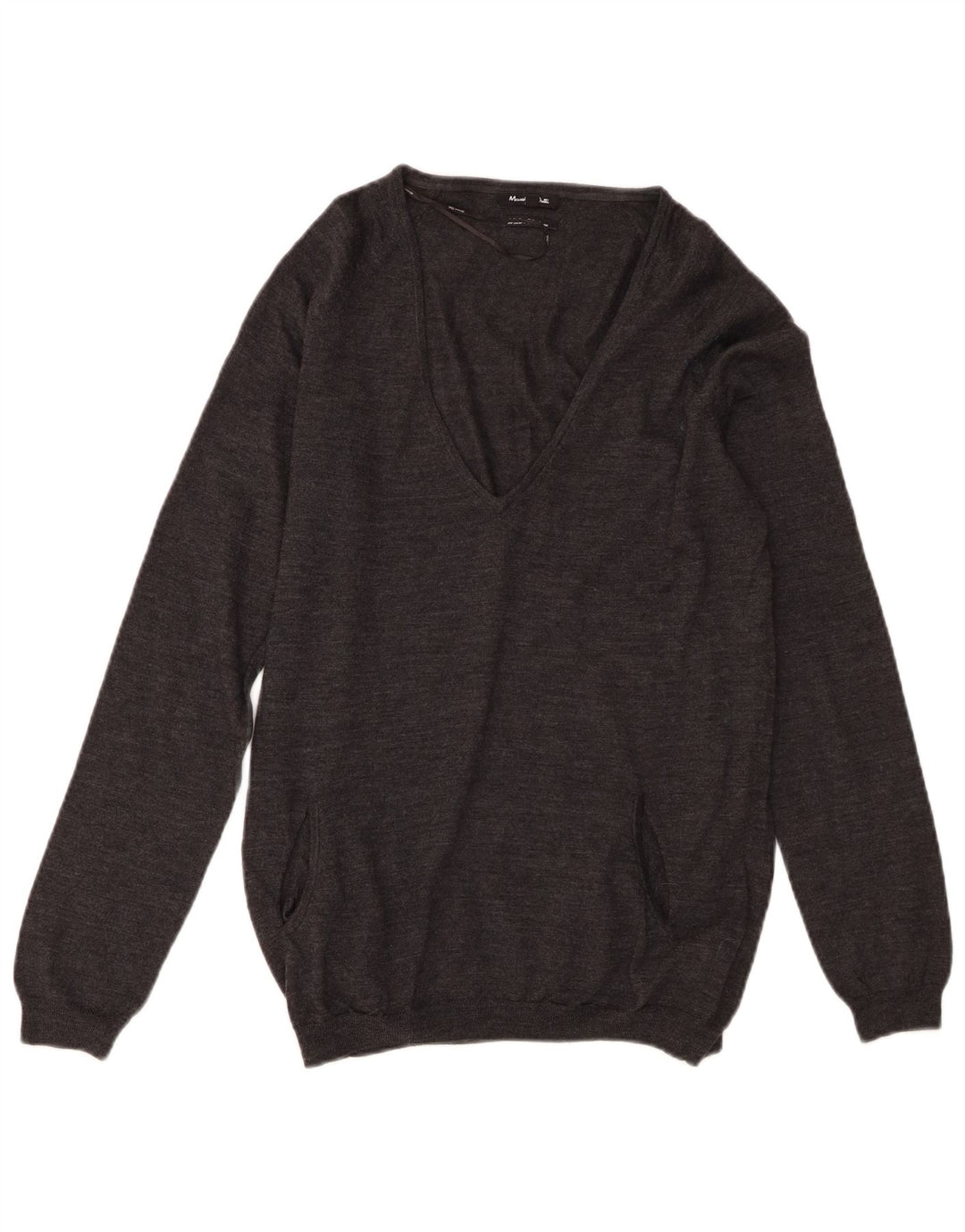 Sweter damski Massimo Dutti z dekoltem w kształcie litery V, UK 12, średnioszary, wełniany