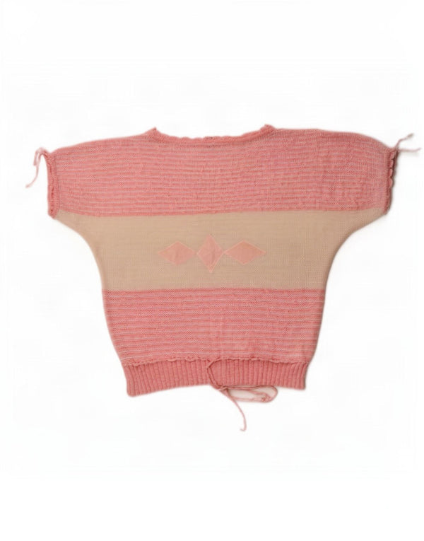 Vintage damski sweter z dekoltem w łódkę IT 46, duży różowy blok kolorów
