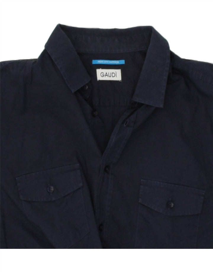 GAUDI Mens Short Sleeve Shirt Large Navy Blue Cotton Vintage Gaudi and Second-Hand Gaudi from Messina Hembry 
