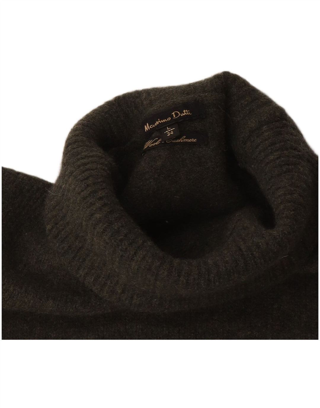 Sweter damski Massimo Dutti z wywijanym dekoltem UK 14, duży, zielony, wełniany