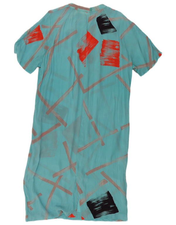 Damska sukienka maxi z krótkim rękawem w stylu vintage UK 18 XL Turkusowa geometria