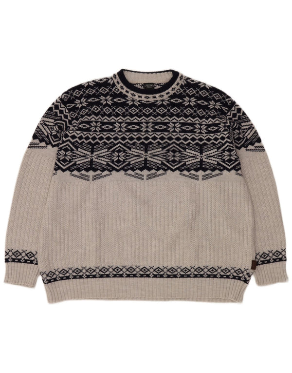 Męski sweter z okrągłym dekoltem REUSCH XL, szary Fair Isle, poliakryl