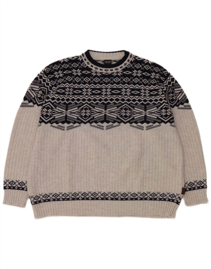 Męski sweter z okrągłym dekoltem REUSCH XL, szary Fair Isle, poliakryl