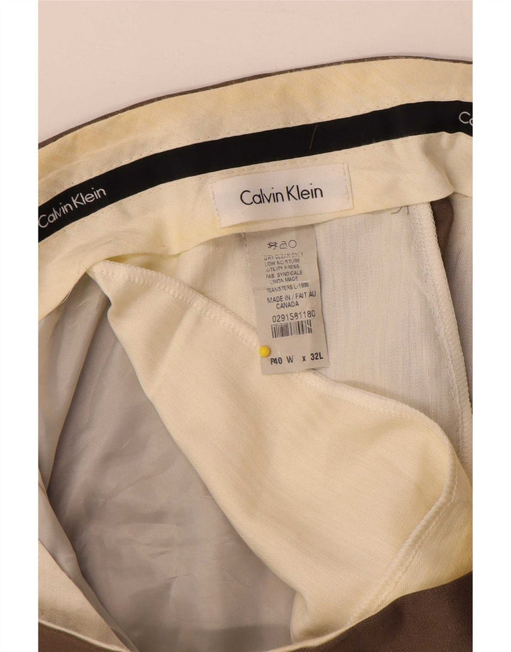 Męskie proste spodnie garniturowe Calvin Klein W40 L32 Beżowa wełna