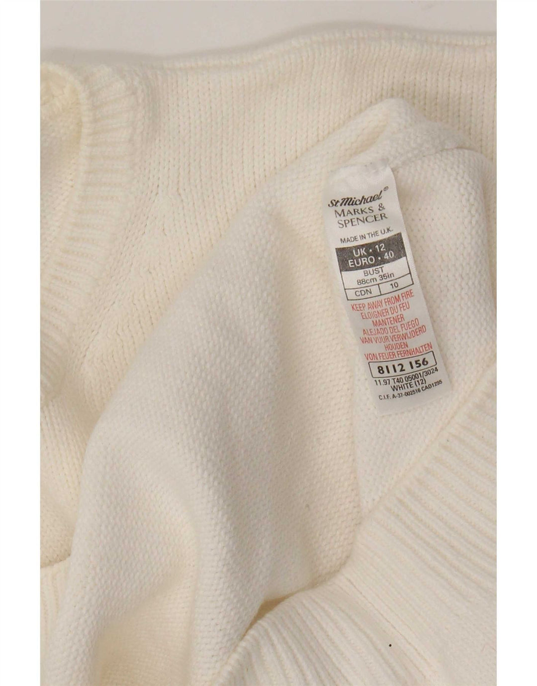 Sweter damski Marks & Spencer z okrągłym dekoltem, UK 12, średni biały