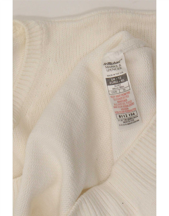 Sweter damski Marks & Spencer z okrągłym dekoltem, UK 12, średni biały