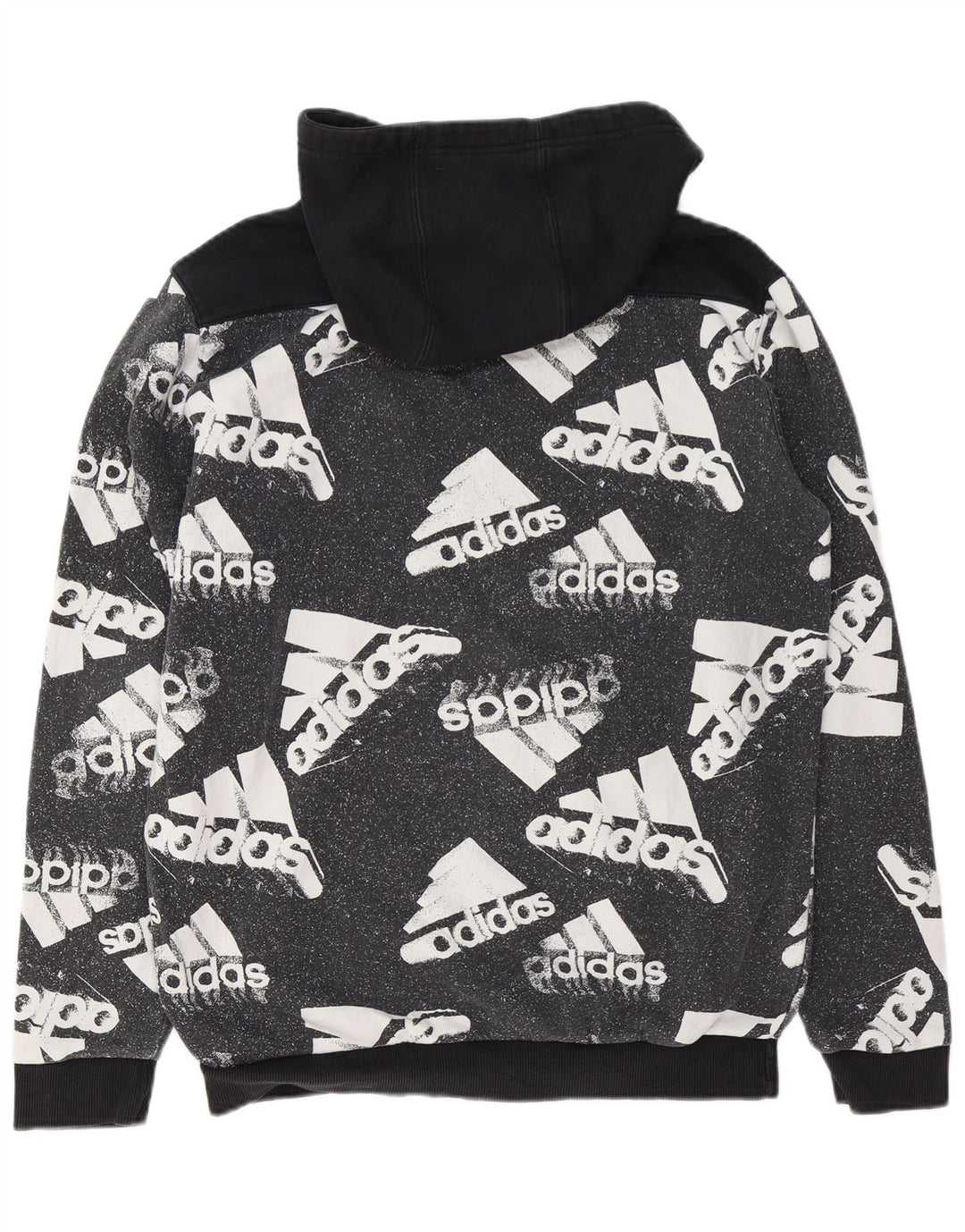 Męski sweter z kapturem ADIDAS z grafiką, duży, czarny, bawełniany z blokami kolorów