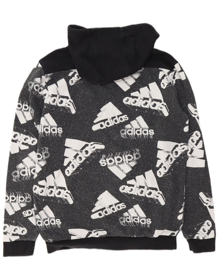 Męski sweter z kapturem ADIDAS z grafiką, duży, czarny, bawełniany z blokami kolorów