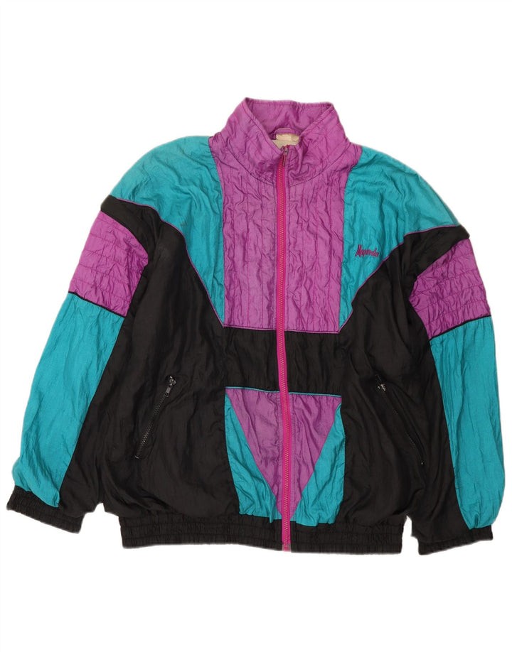 Męska kurtka dresowa w stylu vintage, średni czarny nylon w blokach kolorystycznych