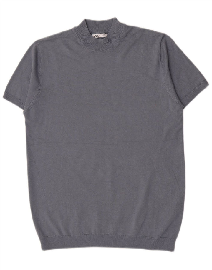 Męski T-shirt Zara Top w średnim kolorze niebieskim z wiskozy