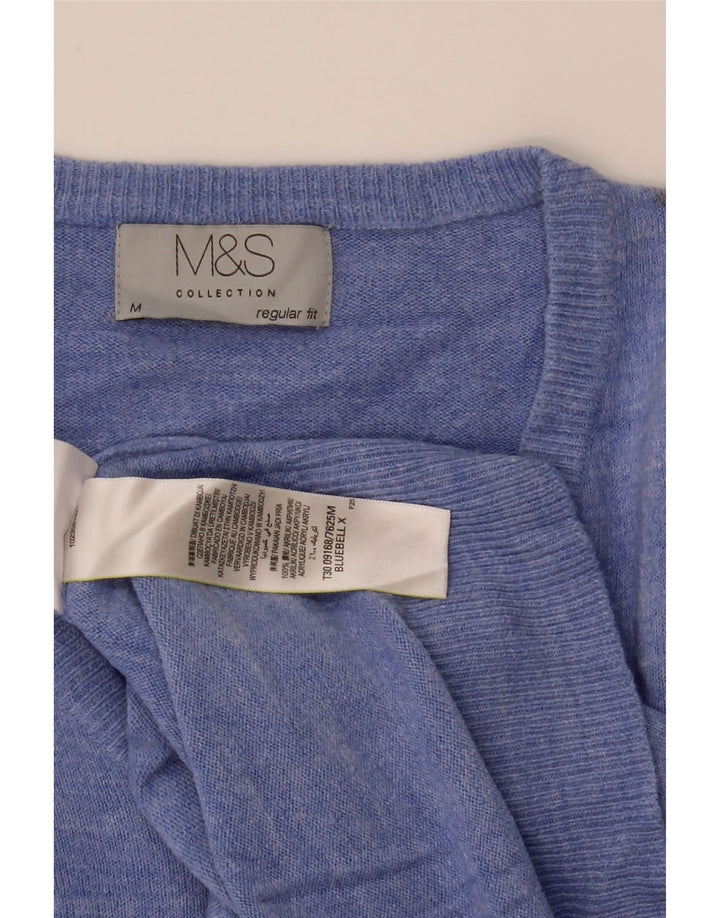 Marks & Spencer Męski sweter o regularnym kroju z dekoltem w kształcie litery V, średnioniebieski, akrylowy