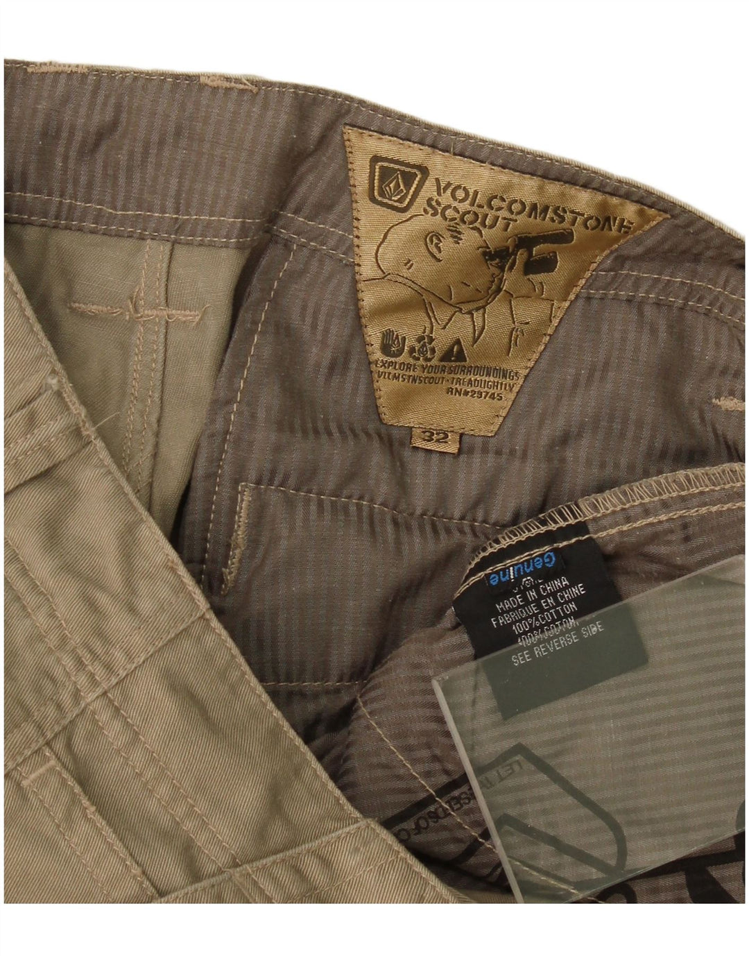 Męskie proste spodnie cargo Volcom W32 L27, bawełna khaki