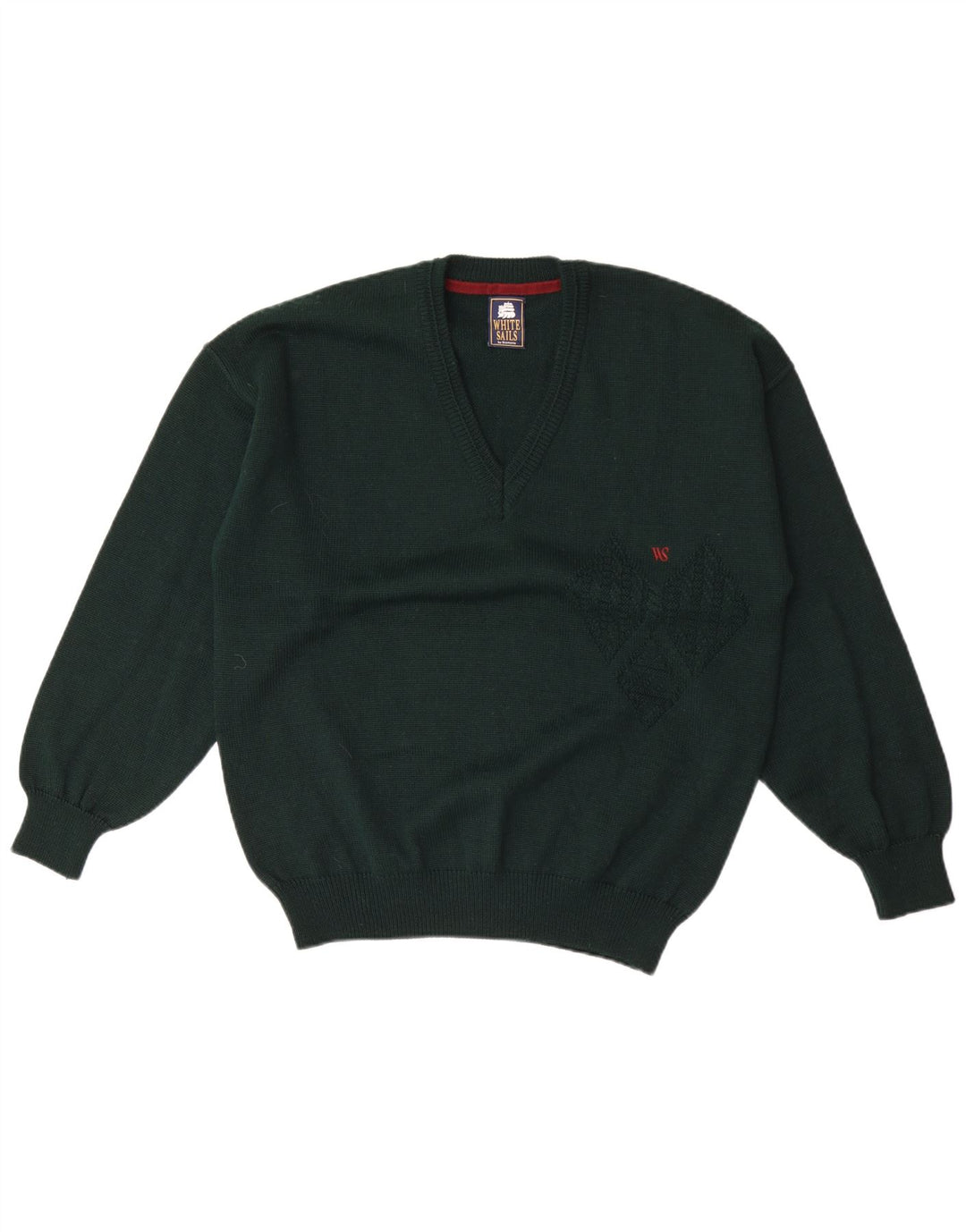 Męski sweter z dekoltem w serek White Sails, duży, zielony, wełniany