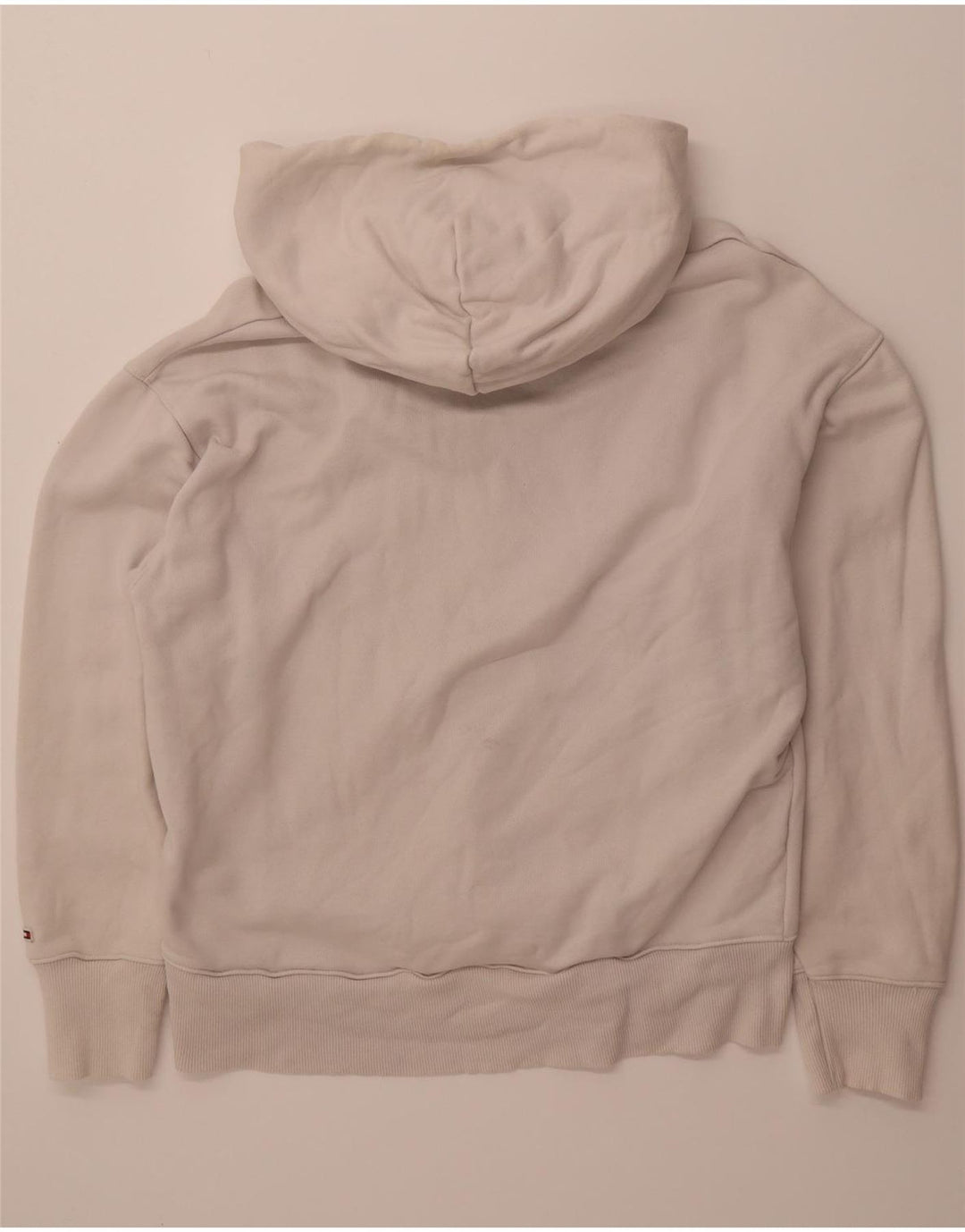 TOMMY HILFIGER Mens Graphic Hoodie Jumper Medium Off White Cotton Vintage Tommy Hilfiger and Second-Hand Tommy Hilfiger from Messina Hembry 