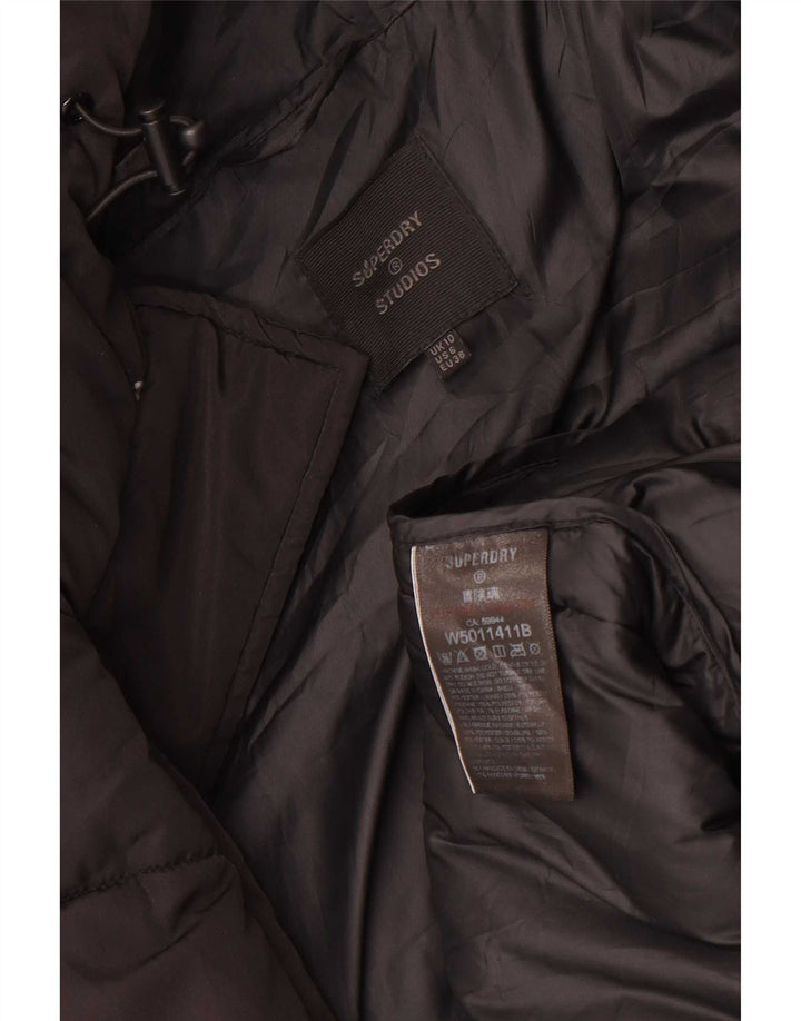 Damski płaszcz Superdry z kapturem, oversize, wyściełany UK 10, mały, czarny poliester