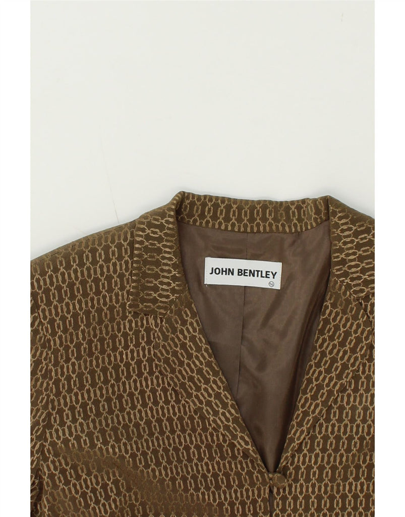 JOHN BENTLEY Womens Abstract Pattern 3 Button Blazer Jacket US 14 XL Brown Vintage John Bentley and Second-Hand John Bentley from Messina Hembry 