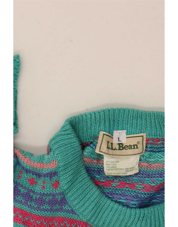 L.L.Bean Męski sweter z okrągłym dekoltem, duży, wielokolorowy, wełniany Fair Isle