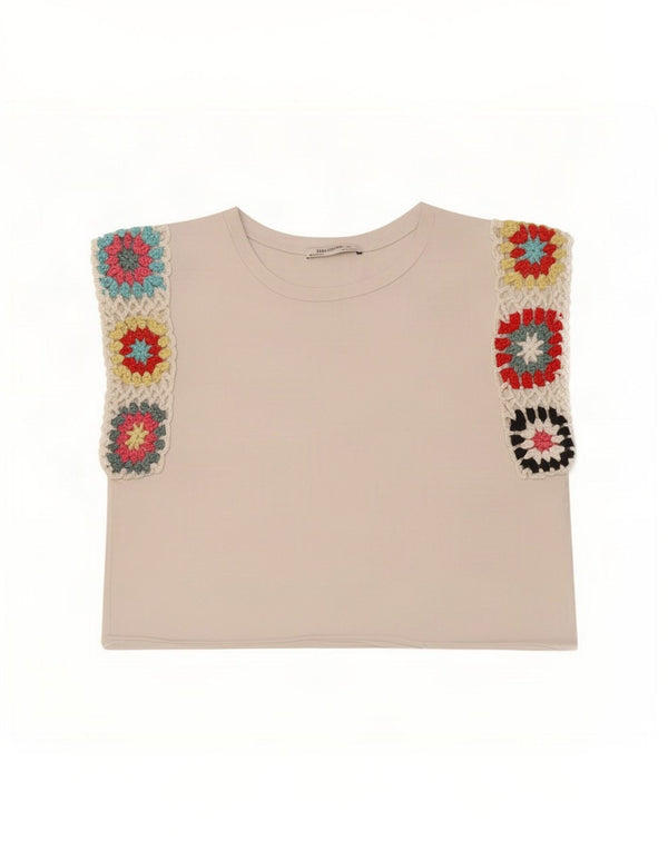 Damska kamizelka Zara Trafaluc Crop Top UK 10 Small White Floral