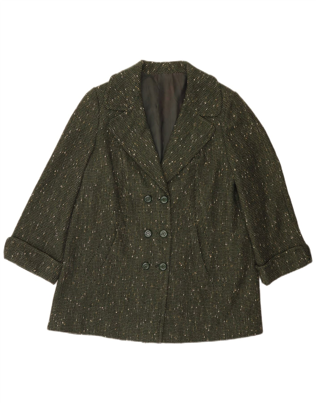 Płaszcz damski w stylu vintage UK 14, duży, zielony, nakrapiany
