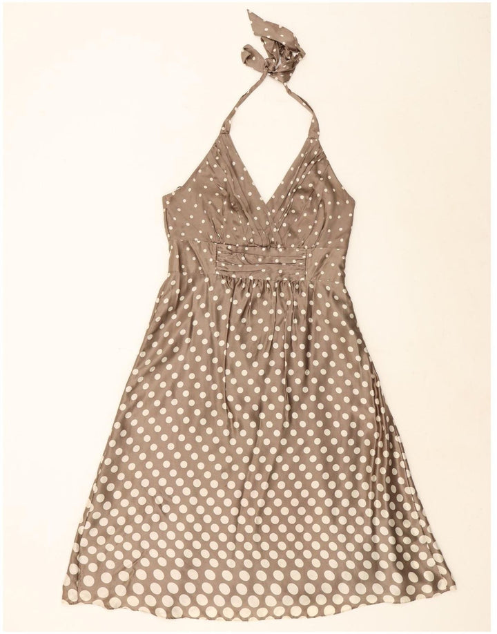 MONSOON Womens Halter Dress UK 12 Medium Grey Polka Dot Silk