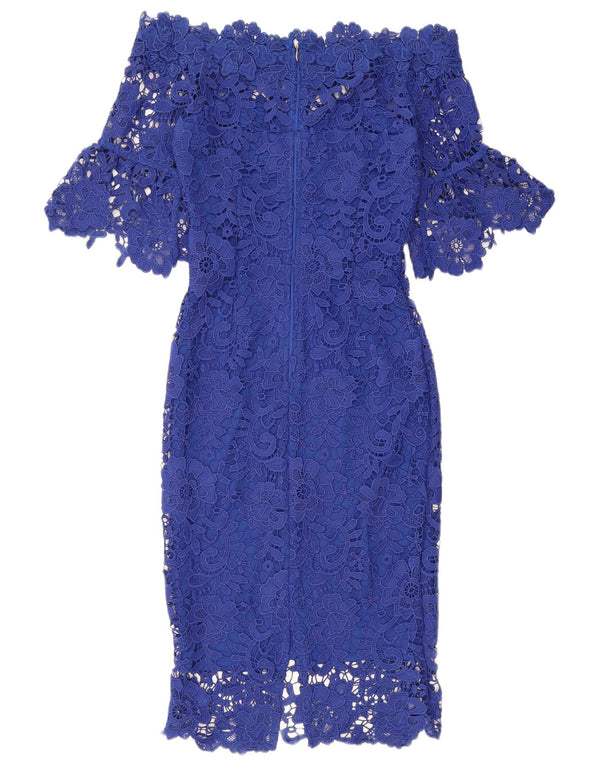 PAPER DOLLS Damska sukienka z odsłoniętymi ramionami UK 8 Mały niebieski kwiatowy poliester