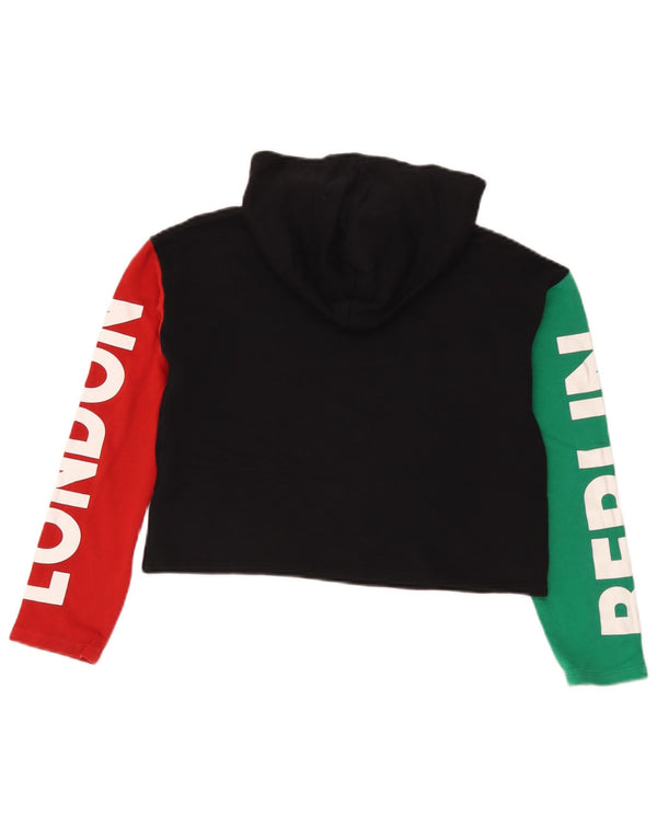 Dziewczęcy sweter z kapturem i grafiką Benetton w wieku 10-11 lat XL, czarny, blok kolorów